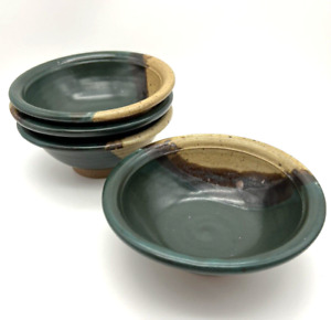 Set of 3 Studio Art Pottery Stoneware Handmade Cereal Soup Bowls Signed