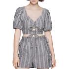 BCBGeneration Womens Gray Striped V-Neck Cut-Out Crop Top L  1625