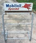 Vintage *Double Sided* MOBILOIL Special Pegasus Oil Can Rack Stand Aluminum Sign