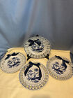 Blue Onion Decorative Hanging Plates with Various Borders 4 Pc Set
