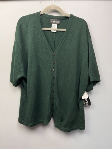 Sag Harbor Woman Sweater Womens 3X Silk Green Short Sleeve Knit Buttons NEW