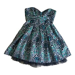 NWOT BCBG MAXAZRIA Size 2 Green Blue Leopard Floral Strapless Sweetheart Dress