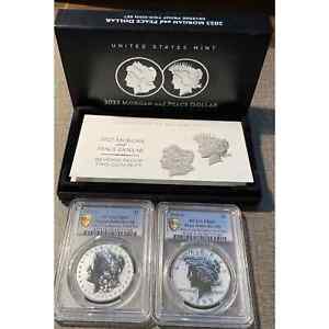 2023-S Reverse Proof Morgan and Peace Dollar Set, PCGS MS-69, Gold Shield
