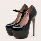 Womens 17Cm High Heels Platform Pump Women's Patent Fashion Leather Shoes Party