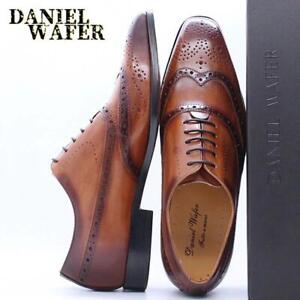 Classic Genuine Leather Mens Wingtip Oxfords Office Business Lace-up Shoes