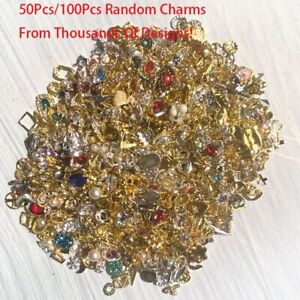 50/100Pcs Nail Art Alloy 3D Charms Random Designs In Bulk Designer Crystal Charm