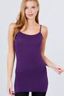 Womens Cotton Stretch Long Camisole Tank Top Cami Tunic Layering Plain Solid