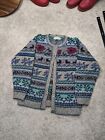 Vintage LL Bean Womens Cardigan Sweater Medium Fair Isle Floral 100% Wool Button