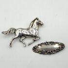 Vintage 925 Sterling Silver Running Horse & Filigree Brooch LOT of 2