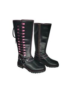 Milwaukee Riders® Women Biker Long Boots with Pink Laces