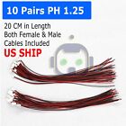 10 Pairs Micro JST PH 1.25 2 Pin Male Female Plug Connector with Wire Cable M578