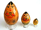 Lot = 3 hand painted nesting dolls Egg Shape + 3 acrylic stands Total 8 pieces