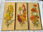 3 Vintage Seasonal Floral Litho Art Prints Robert Laessig Wood Wall Plaques 1966