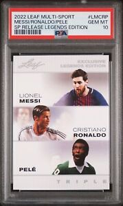 PSA 10 The Triple! Pele Lionel Lionel Messi Cristiano Ronaldo 2022 Leaf Card