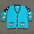 Storybook Knits Cardigan Sweater Womens 3X Blue Colorful Butterfly Cute Mom
