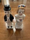 Vintage Before and After Bride and Groom Salt and Pepper Shakers Fun MCM CC