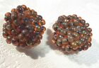 AMAZING VINTAGE Gold Tone AMBER TOPAZ OPALESCENT GLASS BEADED EARRINGS Marvella