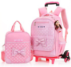 Rolling Backpack Girls Trolley School Bags Cute Wheeled Backpack Carry-On Pink