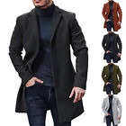 Men Woolen Trench Coat Winter Lapel Long Jacket Overcoat Fomal Office Outwear❥