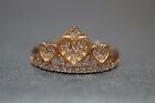 14K Solid Rose Gold Queen Crown Heart CZ Ring. Size 7.75