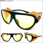Men RETRO STEAMPUNK Cyber SUN GLASSES Goggles Black Frame Orange Leather Blinder