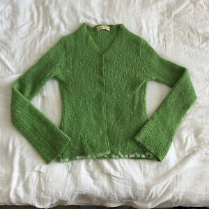 Vintage 60s 70s Fornanna Italian Mohair Wool Sweater Grinch Green Fuzzy Cardigan