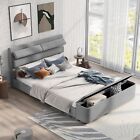 Upholstered Full/Queen Size Bed Frames With Storage Headboard Footboard