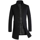 Men Warm Woolen Trench Coat Double Breasted Overcoat Long Jacket Outwear Winter