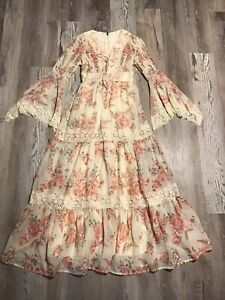 Vintage Lace Floral Prairie Dress Boho Cottage  Hippie Sz XS/S -see Measurements