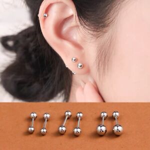 Surgical Steel Silver Gold Small Round Ball Stud Screw Back Earrings Women Girl