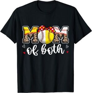 Mom Of Both Leopard Game Day Baseball Softball Mother's Day T-Shirt