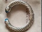 David Yurman Sterling Silver 10mm Cable Bracelet with Blue Topaz & Diamonds
