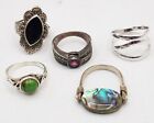 Lot of 5 925 Silver Rings Abalone Onyx Marcasite Assorted Sizes