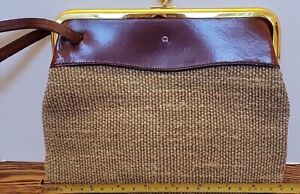 Vintage Etienne Aigner Leather & Jute Wristlet Rare Mint Kisslock