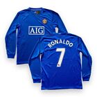 Ronaldo Manchester United Blue Long Sleeve Retro Jersey 08/09 Size Small