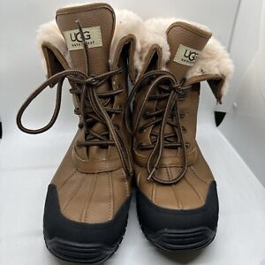 UGG 5469 Adirondack Brown Tan Leather Shearling Lined Winter Boots Womens Size 8
