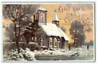 1908 Christmas Church In Winter HTL Hold To Light Chicago IL Antique Postcard