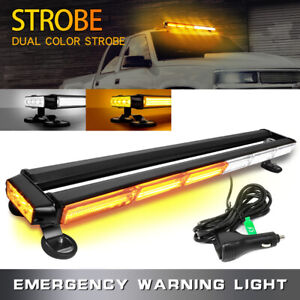 Rooftop Flash LED Emergency Strobe Light Bar Warning Traffic Advisor-Amber/White