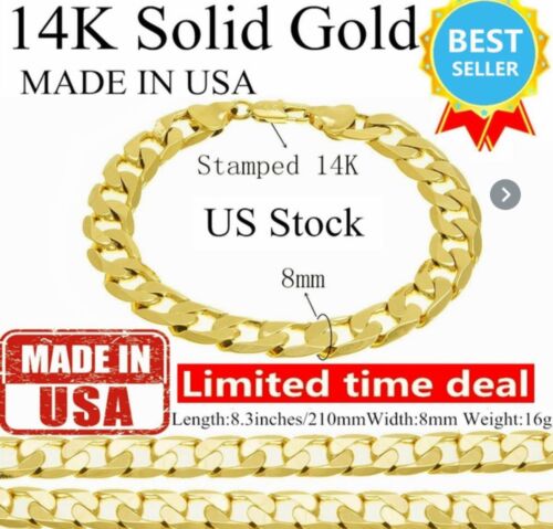 14k Solid Yellow Gold Bracelet Chain For Men Or Women