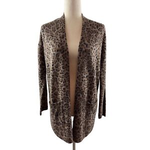 M by Magaschoni Cashmere Leopard Print Open Cardigan Sweater XS Brown NWT