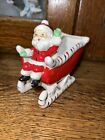 VINTAGE RELCO PORCELAIN SANTA IN CANDY CANE SLEIGH PLANTER MADE IN JAPAN