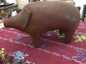 SALE-“ESTHER THE PIG” UNIQUE VINTAGE ALL LEATHER  COVERED PIG! FUN DECORATIVE!