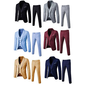 Men's Suits One Button Slim Fit 3-Piece Suit Business Formal Jacket Pants Set