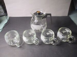 New ListingVintage Nestle Nescafe Glass Coffee Pot With 4 Mugs World Globe 1970's