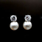 Elegant Women White Pearl Drop Earrings 925 Silver Anniversary Wedding Jewelry