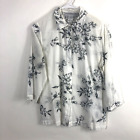Women's Sag Harbor White Black Floral Button Up 3/4 Sleeve Blouse Size PM