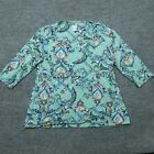 Chicos Top Womens CHICO size 2 Large Green 3/4 Sleeve Paisley Cotton Modal
