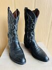 Tony Lama Vintage Black Teju Lizard Western Cowboy Boots Made In USA Size 12D