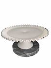 Vintage Fenton Silver Crest Milk Glass Pedestal Ribbon Edge Cake Plate 13