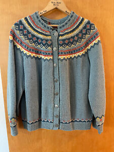 HUSFLIDEN Norwegian Hand Knit Cardigan Sweater-Light Blue-Vintage